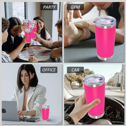 20oz Tumbler Bulk Stainless Steel Tumblers with Lid Vacuum Insulated Double Wall Travel Coffee Mug Powder Coated Tumbler Cup for Hot and Cold Drinks(Hot Pink, 6 pack)