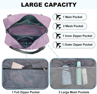 15 Inch Small Carry On Bags for Airplanes Spirit Airlines Personal Item Bag Underseat Foldable Travel Duffle Gym Bags for Women Men(20L,Purple)