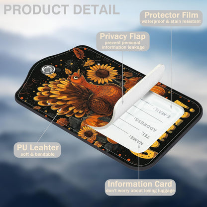 2 Pack Pumpkin and Sunflower Luggage Tags for Suitcases Autumn Turkey Leather Luggage Tags Privacy Cover ID Label with Stainless Steel Loop and Address Card for Women Men Travel Bag Backpack