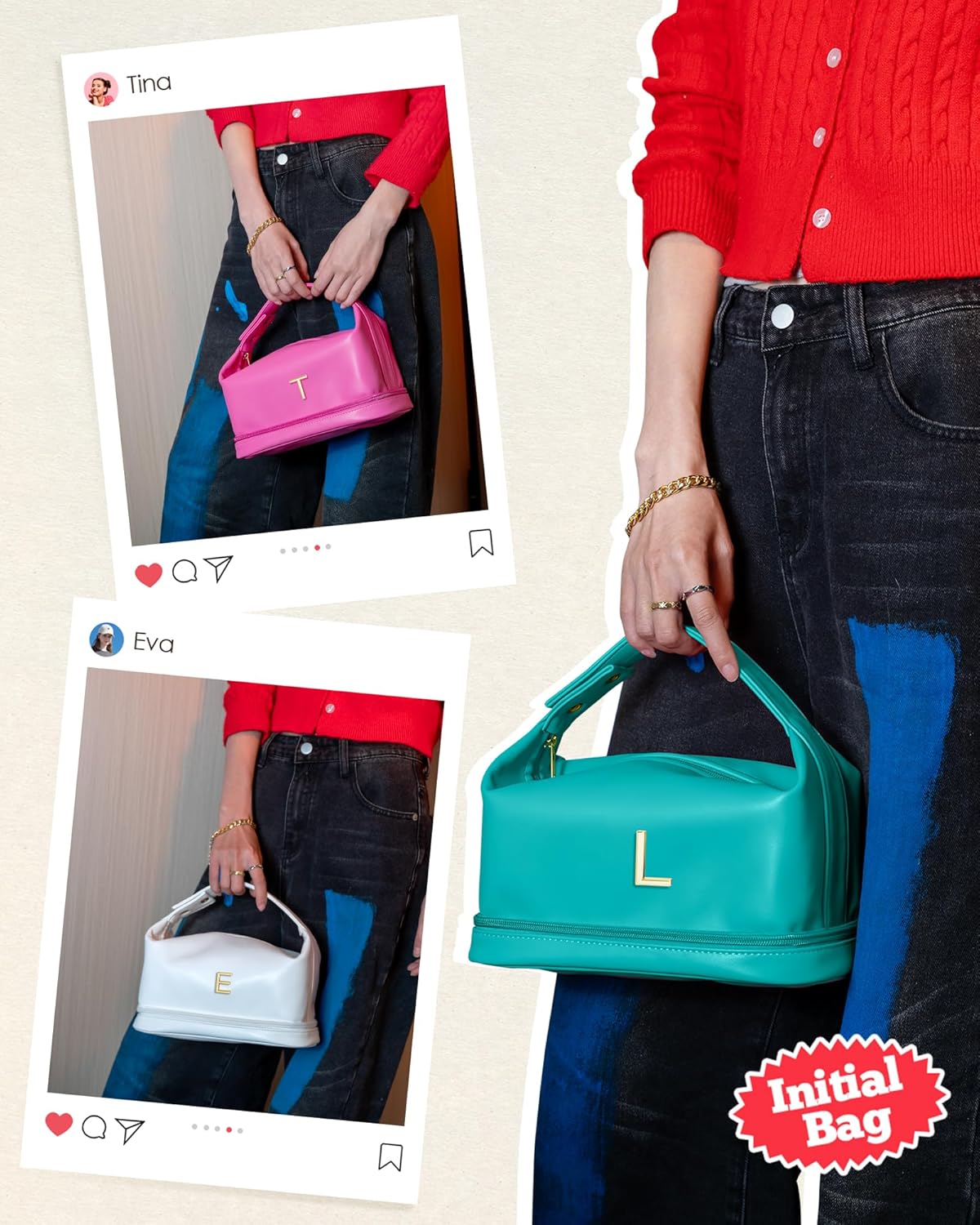 Graduation Present for Women Unique, Makeup Bag with Handle, Initial Double Layer Cosmetic Bag with Makeup Brush Organizer, Cute Cosmetic Pouch for Women, Gifts for Friend Female Mom