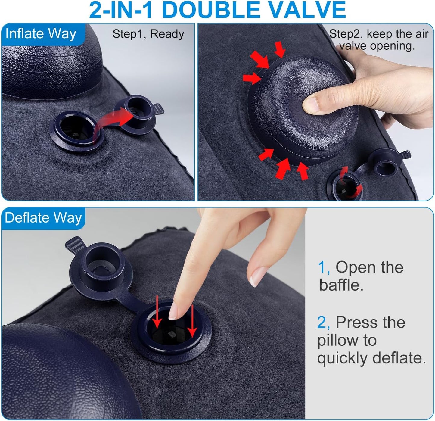 1 Pack Inflatable Travel Foot Pillow,Inflatable Leg Pillow Outdoor Stool, Adjustable 3 Layers Height Leg Rest Pillow for Airplane, Office, Home, Trains, Cars (1Pack Navy)