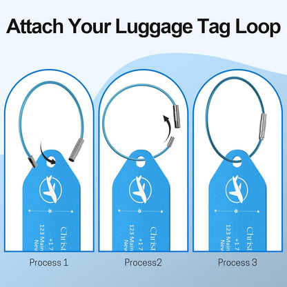 4 PCS Personalized Metal Luggage Tag – Personalized Engraved Suitcase Tag, Backpack Tag, with Matching Color Strap, Waterproof Suitcase Name Badge – Ideal Corporate Gift & Travel Accessory (Blue)