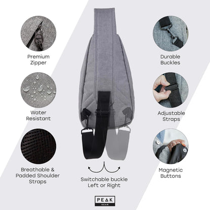 Peak Gear Travel Sling Bag. Compact Crossbody Bag | Lighter and Smaller than a Backpack | Lifetime Lost & Found ID Tag