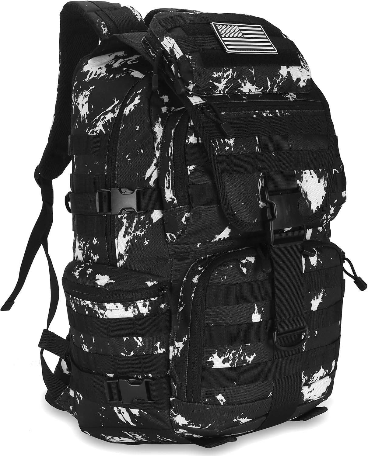 50L Military Tactical Backpack Hiking Waterproof Backpack Large Military Pack 3 Day Assault Pack Molle Bag Rucksack (Black Lightning)