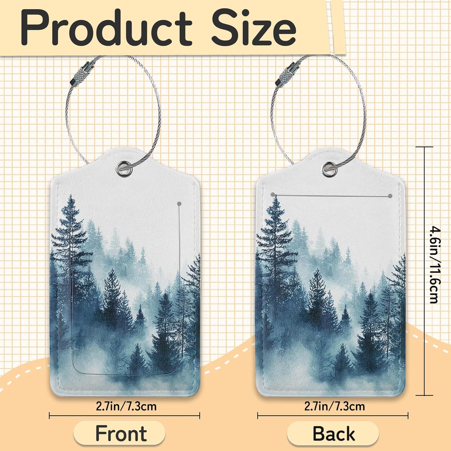 3 PCS Misty Forest Landscape Luggage Tags,Suitcase Tags Privacy Cover ID Label with Stainless Steel Loop and Address Card for Travel Bag Suitcase