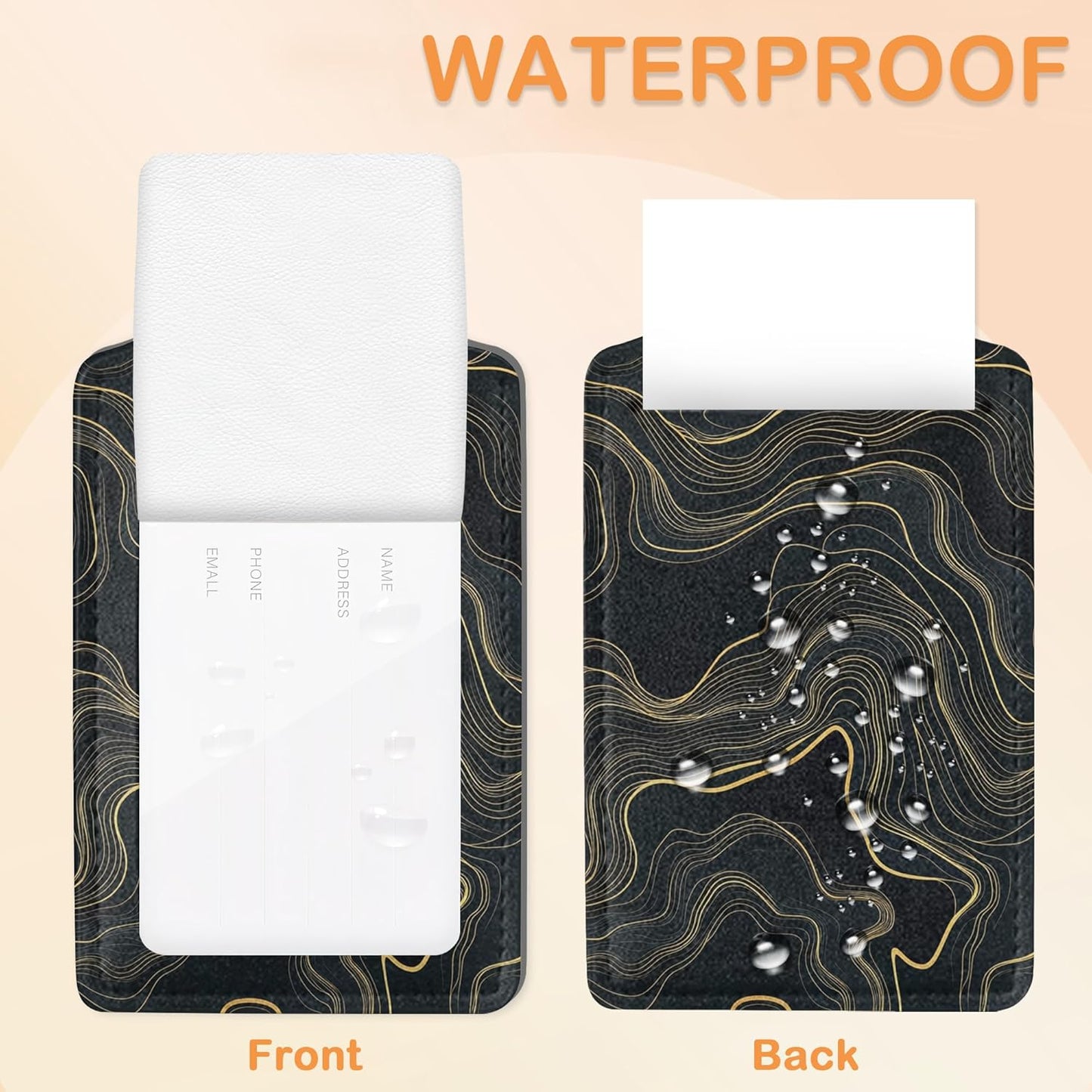 Abstract Line Art 3 Pack PU Leahter Luggage Tag with Stainless Steel Loop, Monochrome Marble Travel Suitcase Labels with Privacy Cover ID Label Quickly Spot for Bags