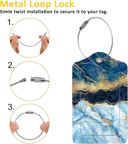 2 Pack Abstract Marble Luggage Tags for Suitcases,Fashion Marble Leather Baggage Suitcases Tag Name ID Label Privacy Cover Travel Bag Tags for Women Men Boys Girls