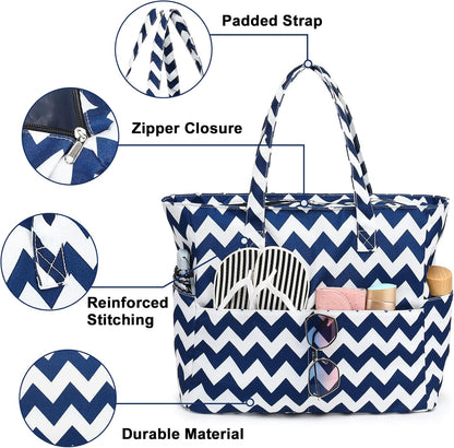 Waterproof Beach Tote Pool Bags for Women Ladies Extra Large Gym Tote Carry On Bag With Wet Compartment for Weekender Travel