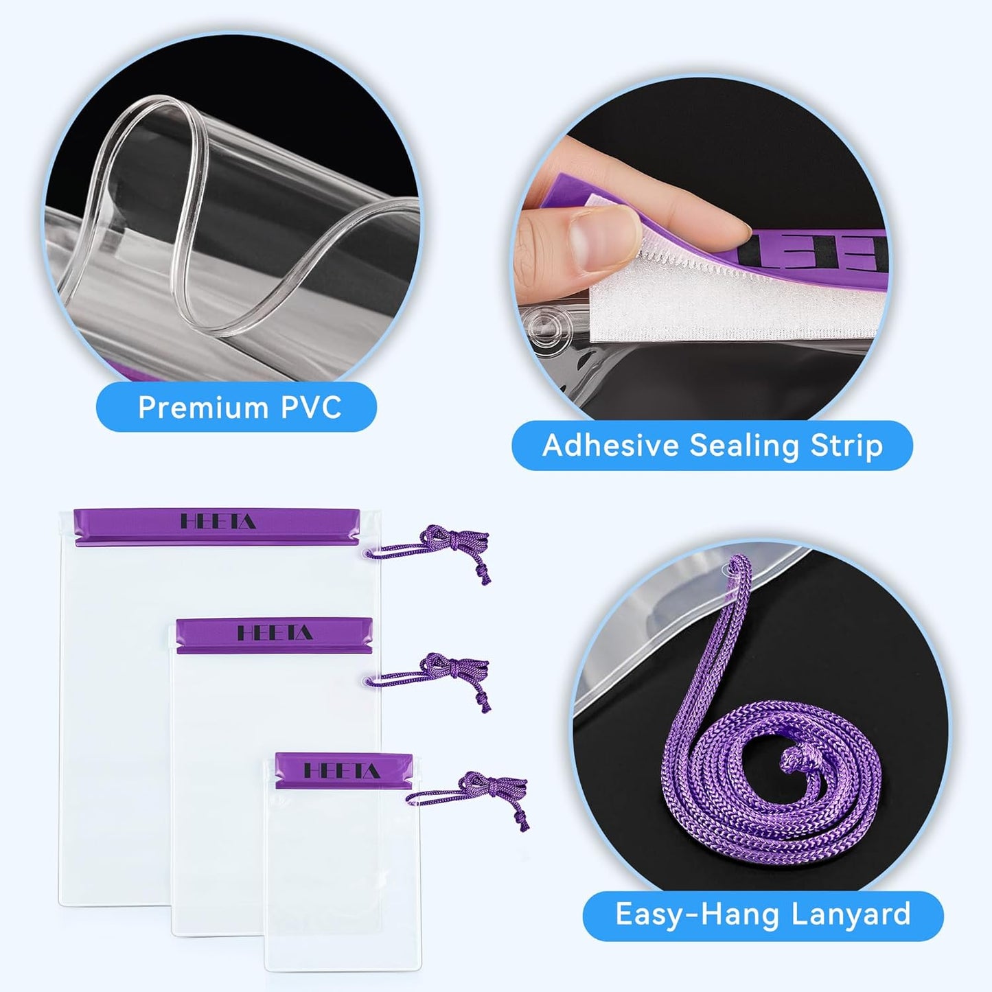 HEETA 5-Pack Clear Waterproof Dry Bag, Water Tight Cases Pouch Dry Bags for Camera Mobile Phone Maps, Kayaking Boating Document Holder