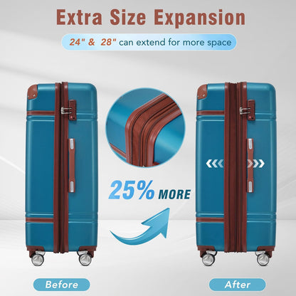 Merax Luggage Set 2 Piece Suitcase Set with Cosmetic Case Expandable Spinner Wheels Vintage Luggage Sets(Blue,20"+24")