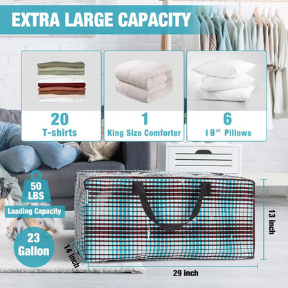 WORKPRO 6 Pack Extra Large Moving Bags with Zippers & Carrying Handles Backpack Straps, Heavy-Duty Storage Tote for Space Saving & Storage, Alternative to Moving Box (Lattice Printing)