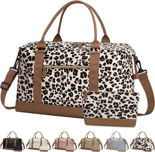Travel Duffle Bag for Women, Weekender Bags, Hospital Bag for Labor Delivery, Lightweight Tote Duffel Overnight Bag with Luggage Sleeve, Airplane Travel Bags with Toiletry Bag,Large,Leopard