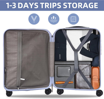 19 Inch Suitcase Hand Luggage with Front Pocket for 15.6" Laptop, 35 * 23 * 55cm, 43L, Ligthweight ABS+PC Hardshell Carry On, Lilac Purple
