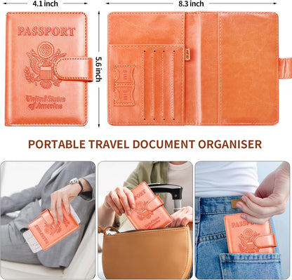 Herain Passport Holder for Travel Cruise Essentials, 2 Pcs Passport Cover Wallet Case Women Men Family, RFID Passports Book Card Holders Travel Accessorie Gifts Must Haves