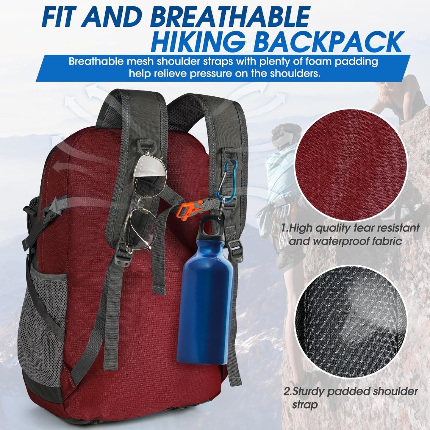 IGOLUMON Hiking Backpack 40L Packable Lightweight Camping Backpack Men Women Waterproof Hiking Daypack Outdoor Travel Daypack