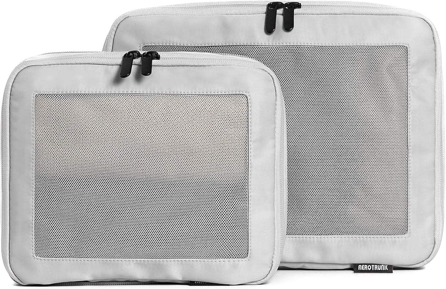 Compression Packing Cubes for Travel - Luggage Organizer Bags - Double Zipper Packing Cubes for Suitcases (2-Pack, Light Grey)