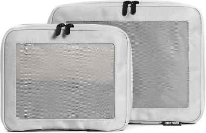 Compression Packing Cubes for Travel - Luggage Organizer Bags - Double Zipper Packing Cubes for Suitcases (2-Pack, Light Grey)