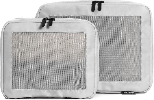 Compression Packing Cubes for Travel - Luggage Organizer Bags - Double Zipper Packing Cubes for Suitcases (2-Pack, Light Grey)