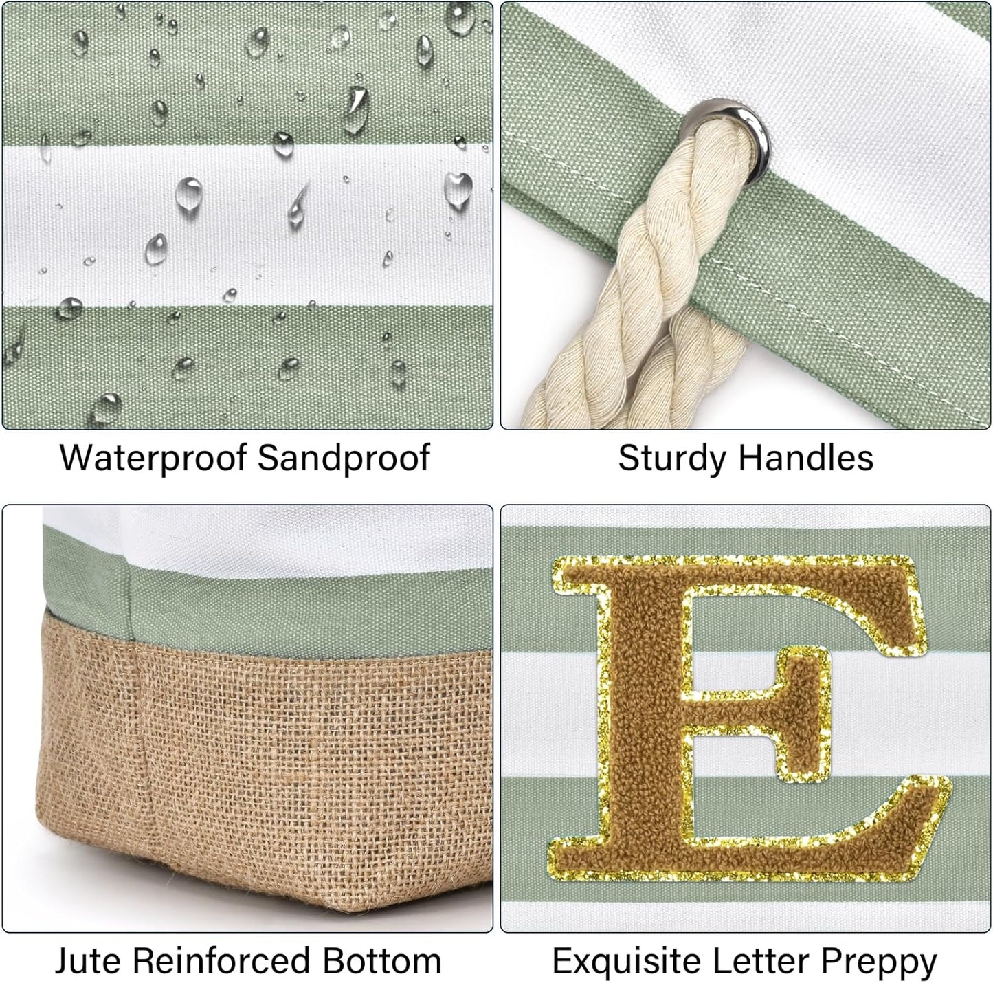 Becokan Beach Bag Initial Beach Tote with Makeup Bag for Travel Work Storage Personalized Birthday Gifts for Women Her