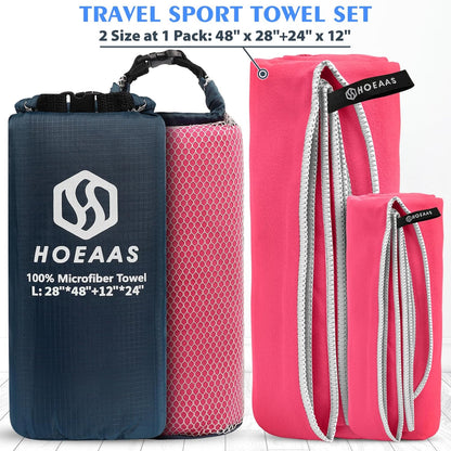 HOEAAS 2 Pack Microfiber Camping Towels, Quick Dry Towel, Super Absorbent Ultra Compact Travel Towel Soft Lightweight Sports Towel for Sweat Fast Drying Towels for Pool,Gym,Hiking,Backpacking,Fitness