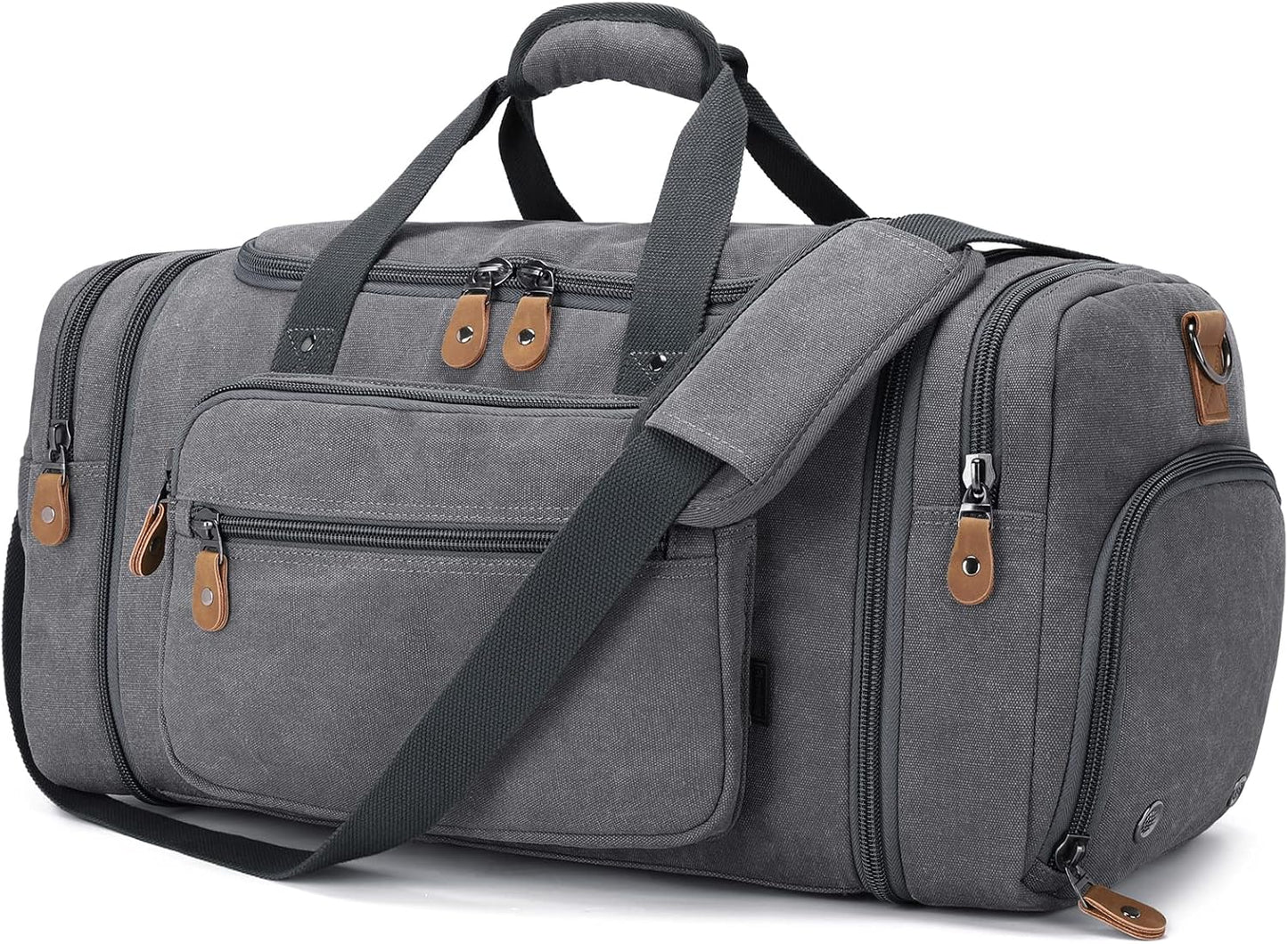 Gonex Canvas Duffle Bag 60L Travel Duffel Overnight Weekend Bag with Shoe Compartment (Gray)