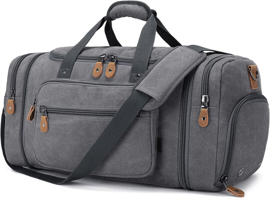 Gonex Canvas Duffle Bag 60L Travel Duffel Overnight Weekend Bag with Shoe Compartment (Gray)