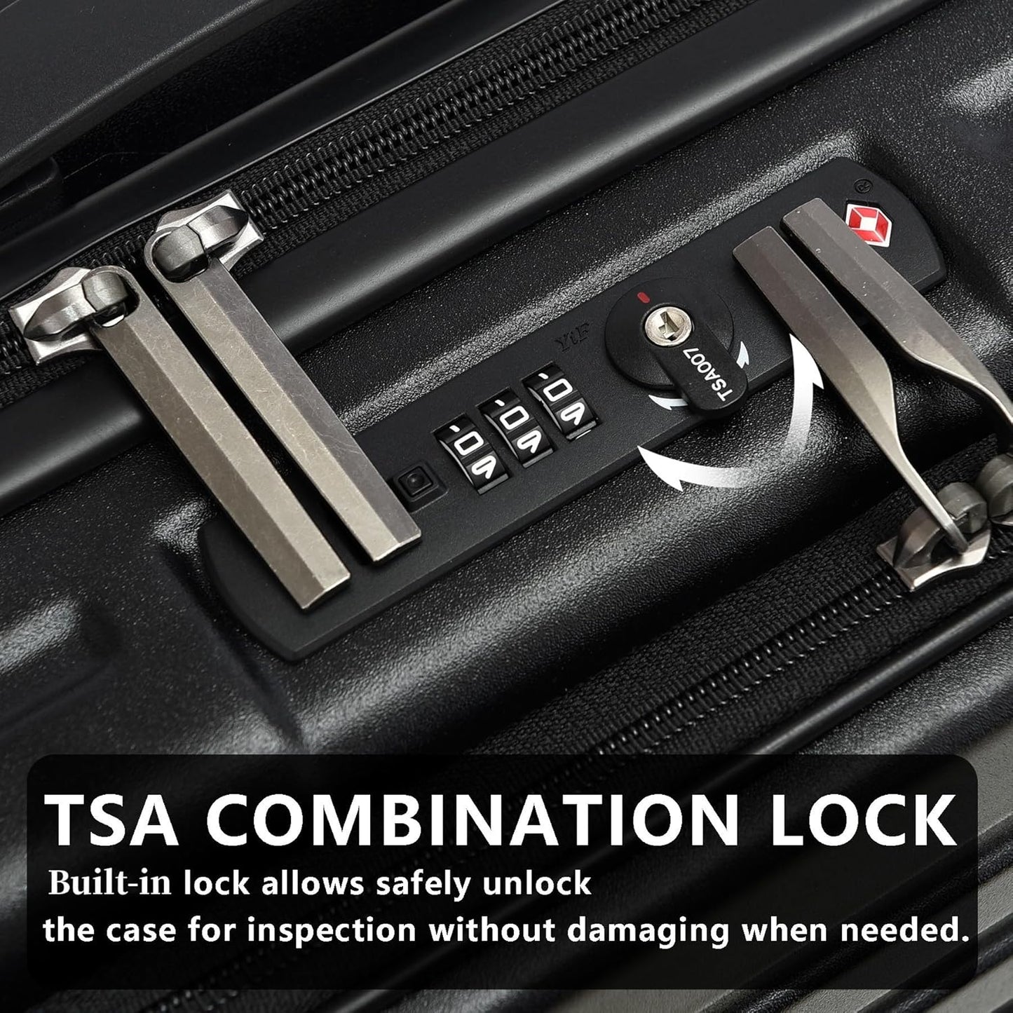 TydeCkare 20 Inch Carry On Luggage with Front Pocket, 21.65 * 15.35 * 7.87" Suitable for Airplane Overhead Bin, 34L Lightweight PC+ABS Hardshell with YKK Zipper, TSA Lock Approved, black