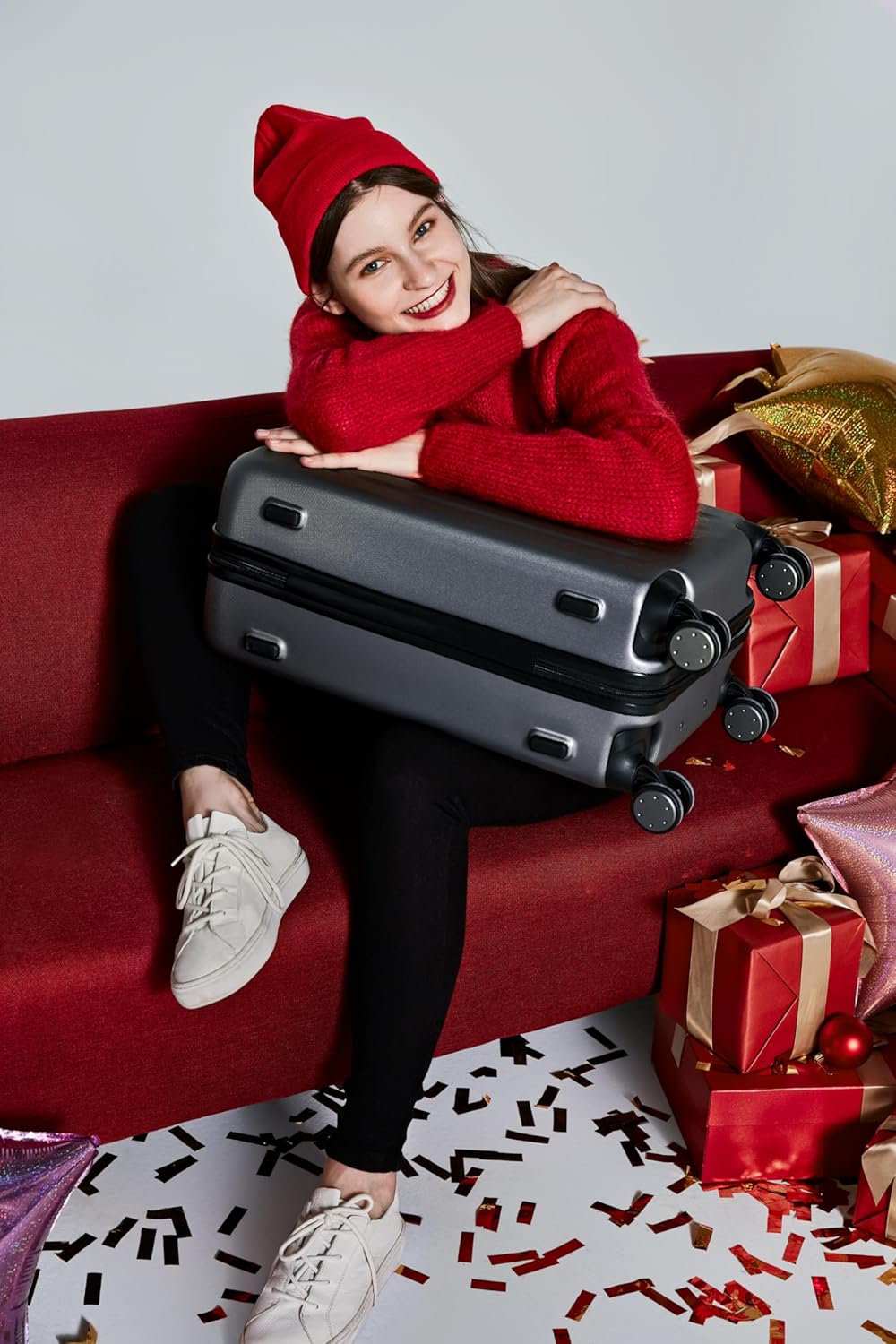 Carry on Luggage 22 X 14 X 9 Airline Approved, 20 Inch Luggage for 3-5 Days Travel, Double Spinner Wheels, 100% Hardshell PC, TSA Lock (11-Pirate Black (USB Port), Checked 24-Inch)