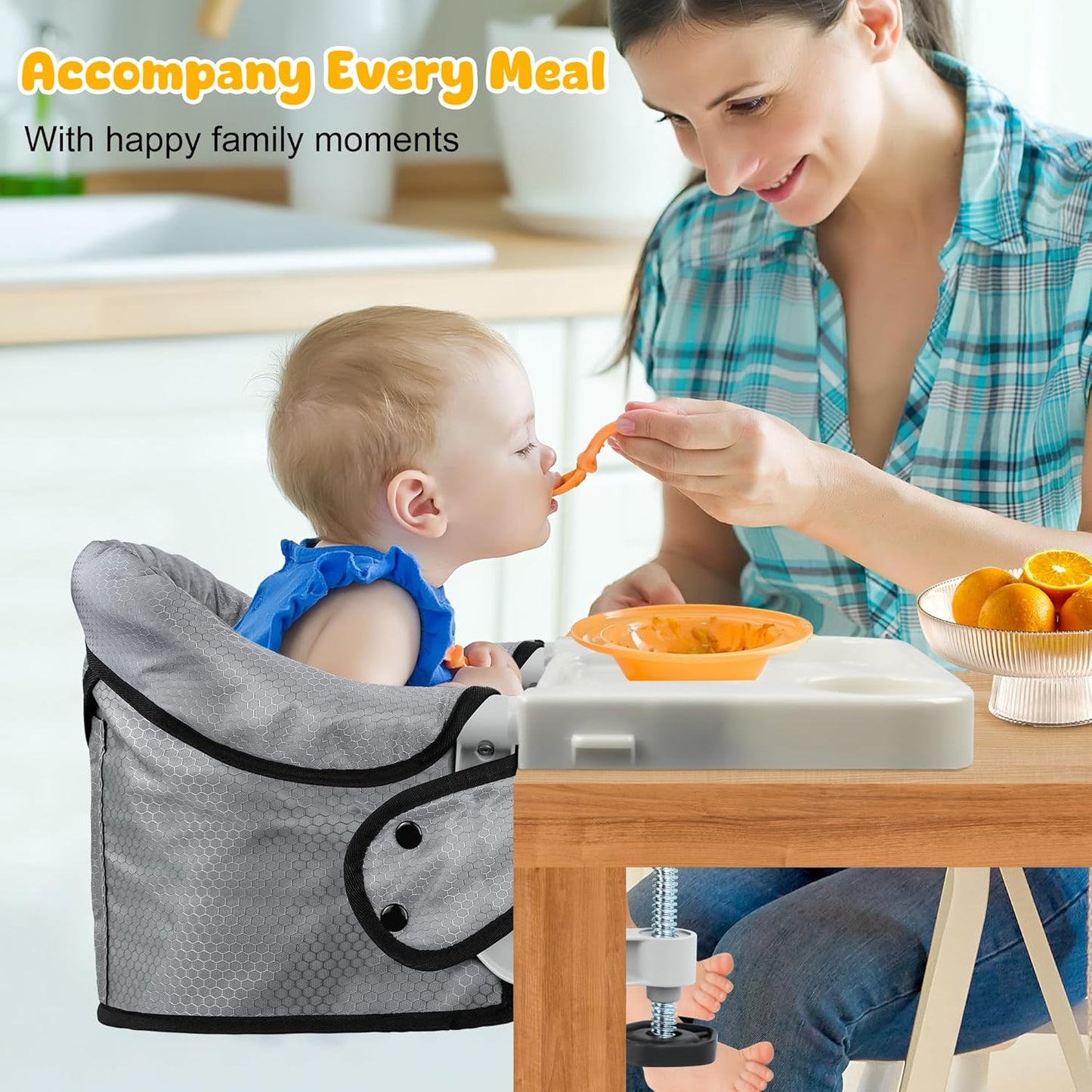 Hook On Chair with Removable Dining Tray,Folding Baby Chair, Portable Table High Chair with Storage Bag for Indoor/Outdoor, Grey