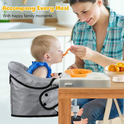 Hook On Chair with Removable Dining Tray,Folding Baby Chair, Portable Table High Chair with Storage Bag for Indoor/Outdoor, Grey