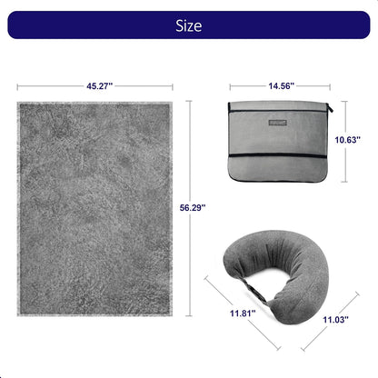 3-in-1 Travel Pillow Blanket Set - Soft Flannel Convertible Pillow, Blanket & Neck Pillow with Backpack Clip | Compact Travel Essentials for Airplane, Car, Office, Grey