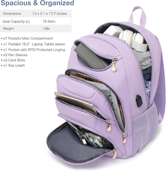 Boavan Laptop Backpack for women, 15.6inch Laptop Bag with USB Port, Waterproof Travel Work Backpack Purse, Anti-Theft Teacher Nurse Doctor Casual Bookbags Office Business backpack，Purple