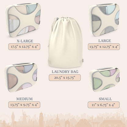 Shacke Premium 5 Packing Cubes Set - Lightweight Mesh Travel Luggage Organizers with Laundry Bag, 5-Piece Suitcase Storage System (Sand)