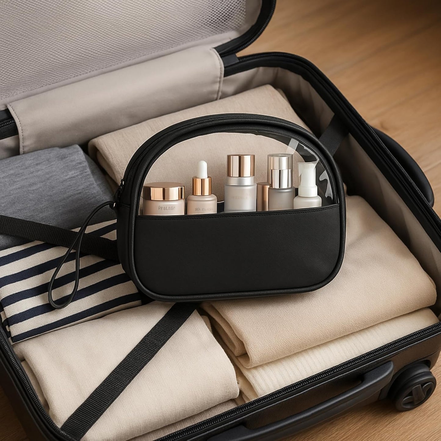 Clear Toiletry Bag, Travel Makeup Bag, Small Transparent Cosmetic Bag with Zipper，Organize Cosmetics & Skincare Essentials (Small)