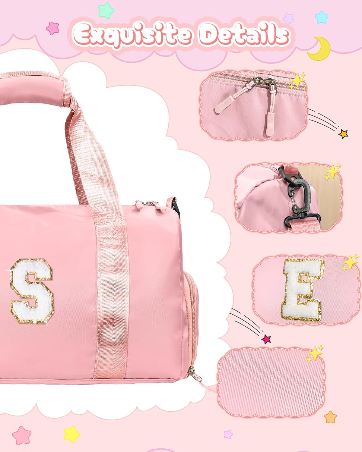 Birthday Gifts for Granddaughter-Girl Gym Bag with Shoe Compartment, Kid Personalized Weekender Overnight Bags, Initial Travel Tote with Makeup Pouch Valentine's Day Gift for Kids (Letter I)