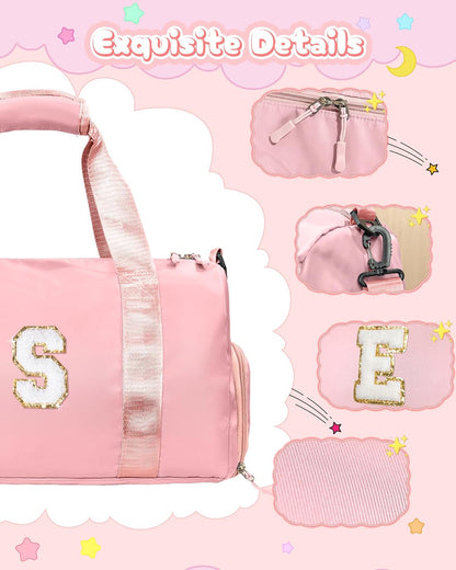 Gifts for 3 4 5 6 7 8 9 10 Year Old Girls-Girl Gym Bag with Shoe Compartment, Kid Personalized Weekender Dance Bags, Initial Travel Tote with Makeup Pouch, Gift Ideas for Kids (Letter M)