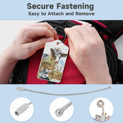 2 Pack Luggage Tags for Suitcases Cute Cow Cat Chicken Sheep Luggage Tag,Leather Stainless Steel Loop Label Tag for Men Women Travel Bag Suitcase