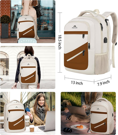 MATEIN 17.3 Inch Womens Laptop Backpack, Water Resistant Work Business Backpack with Multiple Pockets Fits 17 Inch Computer Notebook, Spacious Commute Bag TSA Approved and Comfortable, Beige Brown