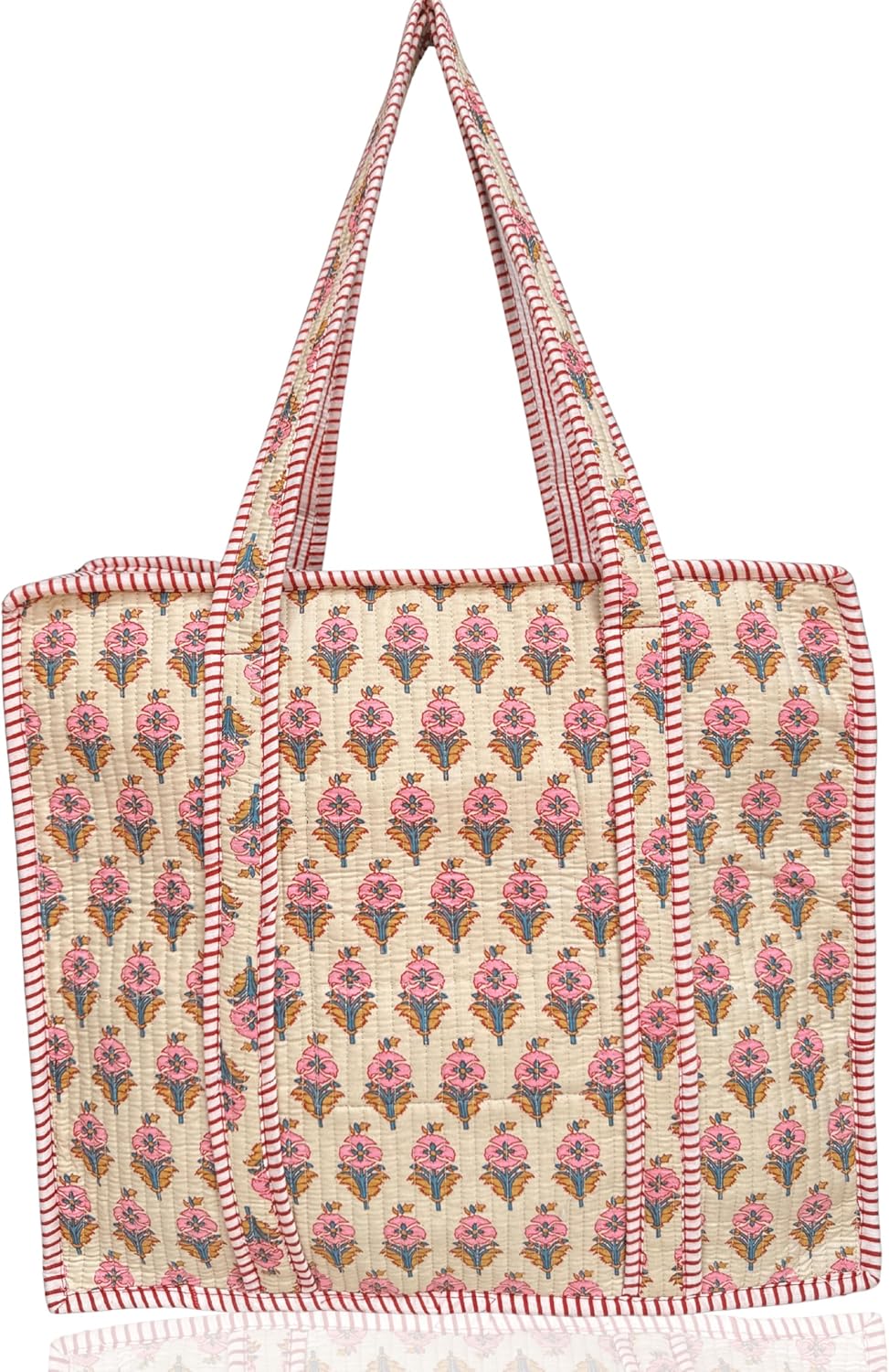 Cotton Quilted Tote Bag for Women – Large Beach & Travel Tote with Zipper, Reusable Grocery Bag