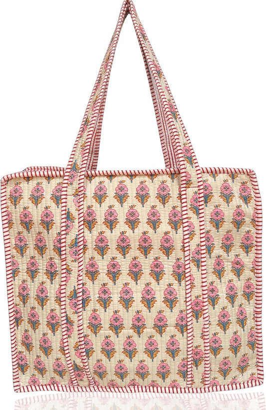 Cotton Quilted Tote Bag for Women – Large Beach & Travel Tote with Zipper, Reusable Grocery Bag