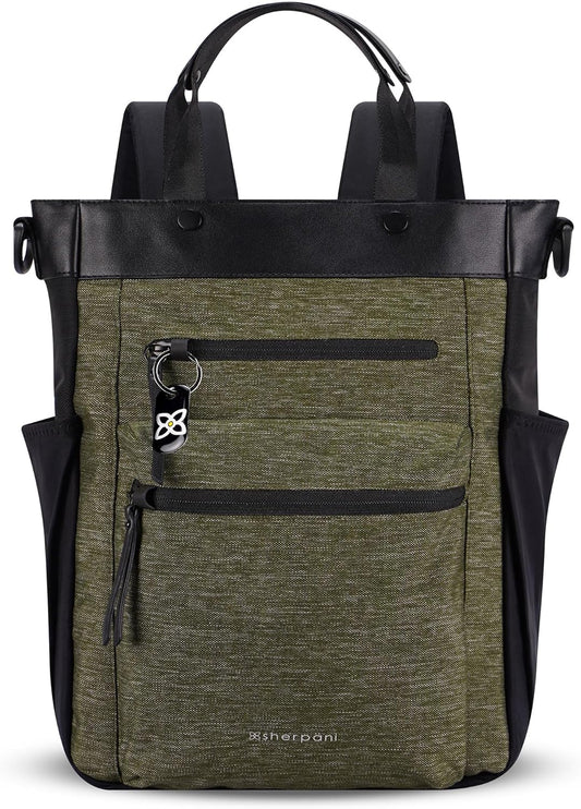 Sherpani Soleil, Anti Theft Convertible Backpack, 3 in 1 Tote Bag, Crossbody Bag, Cross Body Purse, 18L Travel Backpack, Travel Gifts for Women, RFID Protection, Fits 13” Laptop (Loden Lite)