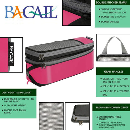 BAGAIL 4 Set/6 Set/8 Set Compression Packing Cubes Travel Accessories Expandable Packing Organizers (Half Mesh, 6-Fuchsia)