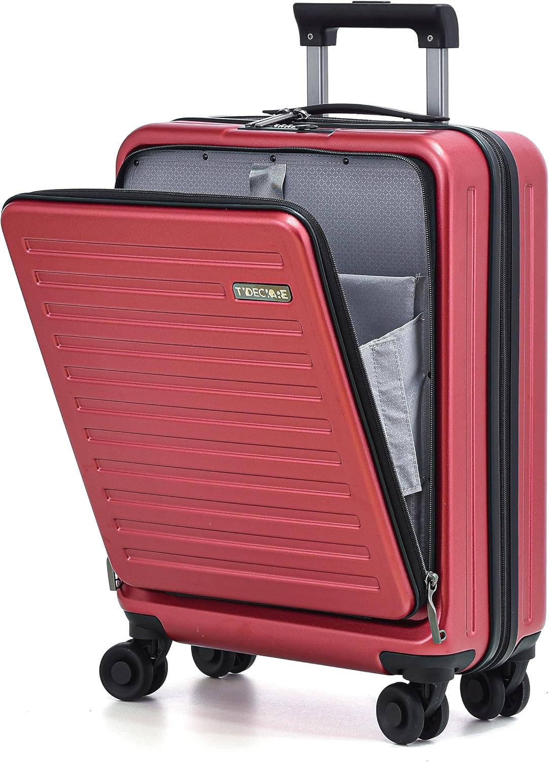 TydeCkare 20 Inch Carry On Luggage with Front Pocket, 21.65 * 15.35 * 7.87" Suitable for Airplane Overhead Bin, 34L PC+ABS Hardshell, Wine Red