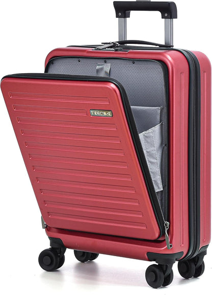 TydeCkare 20 Inch Carry On Luggage with Front Pocket, 21.65 * 15.35 * 7.87" Suitable for Airplane Overhead Bin, 34L PC+ABS Hardshell, Wine Red