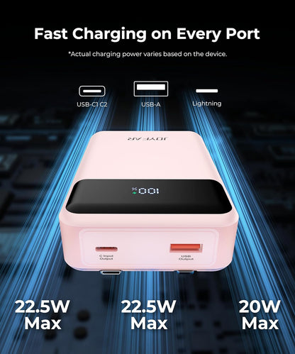 Portable-Charger-Power-Bank Travel Essentials Battery Pack USB C 30000mAh Built in Cable 22.5W Phone Fast Charging Powerbank Compatible with iPhone 16 15 14 13 12 11 iPad Google Xiaomi (Pink)