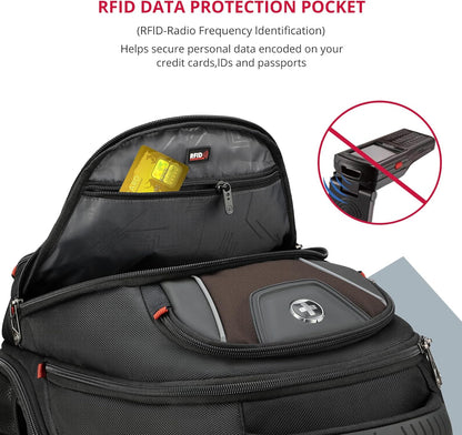 Swissdigital Design Men's Laptop Backpack for Man，Large Capacity Business Travel Backpack Black/Brown