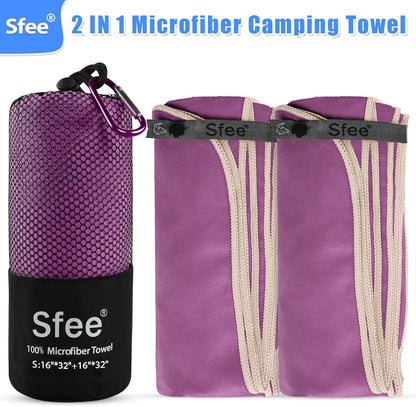 Sfee 2 Pack Microfiber Travel Towel, Quick Dry Towel Camping Beach Towel Super Absorbent Compact Lightweight Sports Gym Towels Set for Beach, Gym, Hiking, Pool, Backpacking, Bath, Yoga