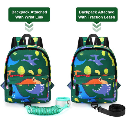 Accmor Toddler Backpack Leash, Cute Baby Backpacks with Anti Lost Wrist Link, Mini Kids Backpack Harness Leash for Outdoor Travel, Adorable Dinosaur Backpack Tether Walking Harness for Boys 1-3