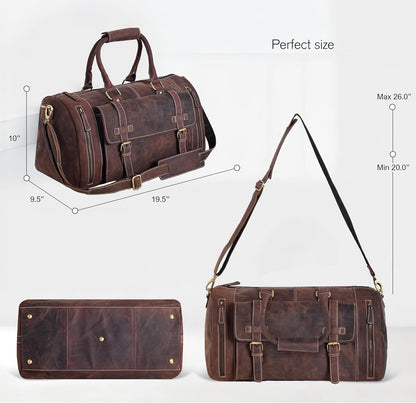 Genuine Leather Duffle Bag for Men | Vintage Weekender Travel Bag | Overnight Carry-On Luggage | Handmade Leather Gym Bag for Men