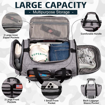 Tactical Gym Bag for Men，50L Large 3 in 1 Sports Duffle Bag with Shoes Compartment for Travel,Water Resistant Travel Backpack Weekender Overnight Bag with Wet Pocket for Women